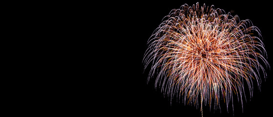 Real Fireworks, long exposure, cropped and close up with copy space
