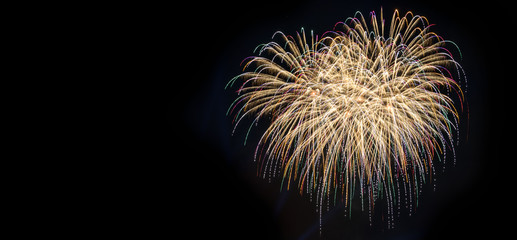 Real Fireworks, long exposure, cropped and close up with copy space