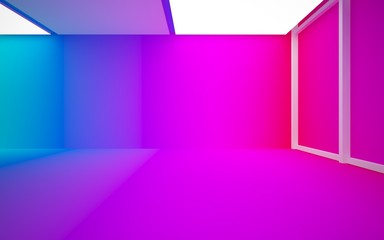 Abstract white and colored gradient glasses interior multilevel public space with window. 3D illustration and rendering.