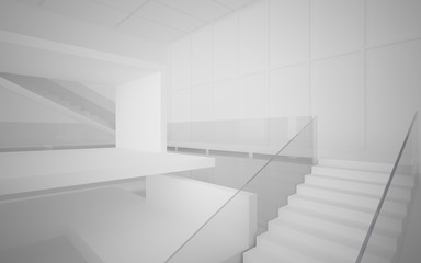 Fototapeta premium Abstract white interior multilevel public space with window. 3D illustration and rendering.