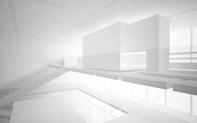 Fototapeta premium Abstract white interior multilevel public space with window. 3D illustration and rendering.