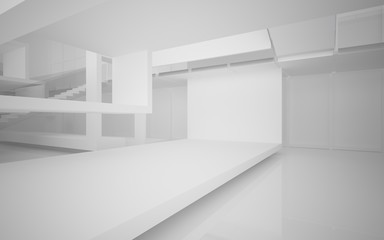 Abstract white interior multilevel public space with window. 3D illustration and rendering.