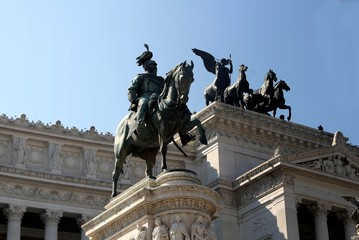 Naklejka premium Bronze statue of Victor Emmanuel II, rome, italy, the Monument to Vittorio Emanuele II, monument, equestrian sculpture, architecture, Quadriga, 