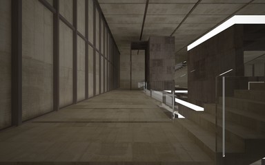 Abstract white and colored gradient glasses interior multilevel public space with window. 3D illustration and rendering.