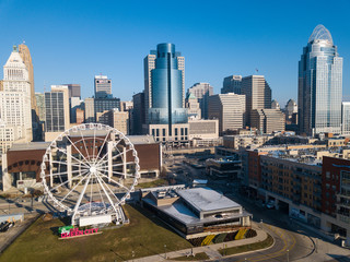 Aerial View of Cincinnati Ohio Skyline with Ferris wheel