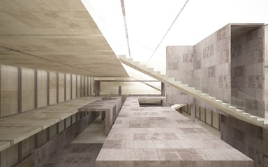 Abstract  concrete interior multilevel public space with window. 3D illustration and rendering.