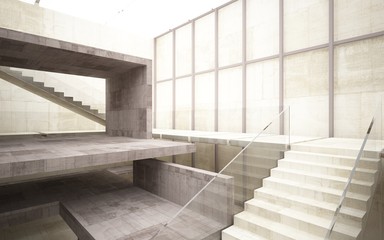 Obraz premium Abstract concrete interior multilevel public space with window. 3D illustration and rendering.