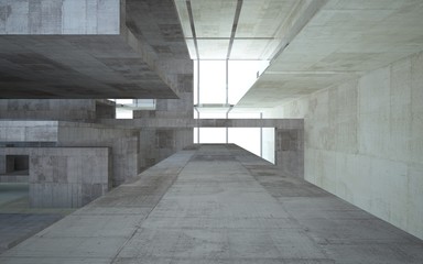 Abstract  concrete interior multilevel public space with window. 3D illustration and rendering.