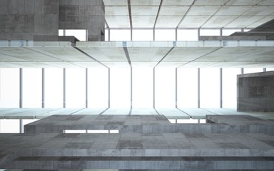 Obraz premium Abstract concrete interior multilevel public space with window. 3D illustration and rendering.