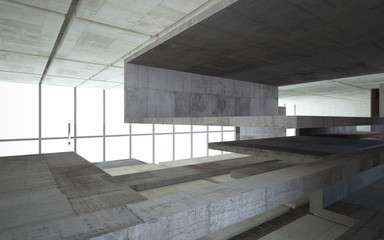 Abstract  concrete interior multilevel public space with window. 3D illustration and rendering.