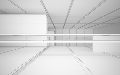 Abstract drawing white interior multilevel public space with window. 3D illustration and rendering.