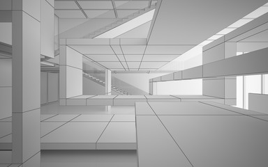 Fototapeta premium Abstract drawing white interior multilevel public space with window. 3D illustration and rendering.