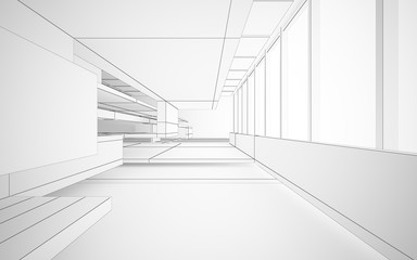 Obraz premium Abstract drawing white interior multilevel public space with window. 3D illustration and rendering.