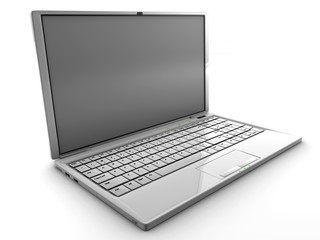 White 3D detailed render laptop isolated with a blank screen