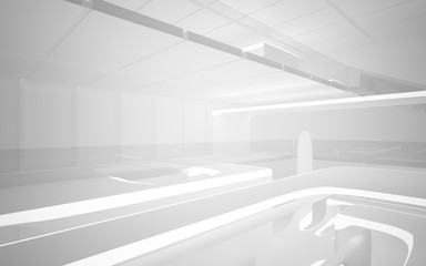 White smooth abstract architectural background. Night view with illumination. 3D illustration and rendering