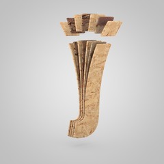 3D wooden letter J lowercase. 3D rendering chipboard font. Cutaway plywood alphabet