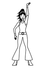 Disco woman cartoon in black and white