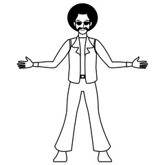 Disco man cartoon in black and white