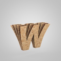 3D wooden letter W lowercase. 3D rendering chipboard font. Cutaway plywood alphabet