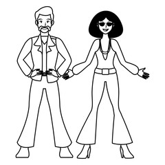 Disco people cartoon in black and white