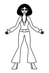Disco woman cartoon in black and white