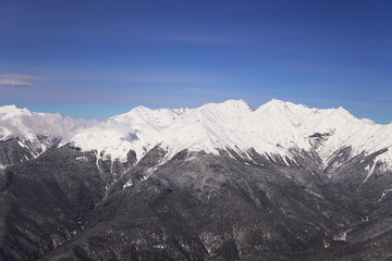 snow mountains, blue sky winter ski resort