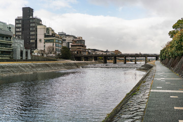 Small town by the river in Kyoto