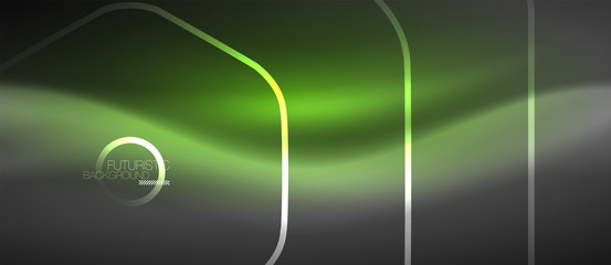 Black and glowing color lines neon design, magin techno template background