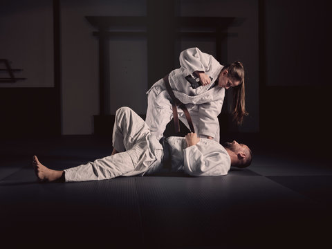 Man and woman on self defence training