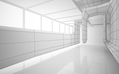 Fototapeta premium Abstract drawing white interior multilevel public space with window. 3D illustration and rendering.