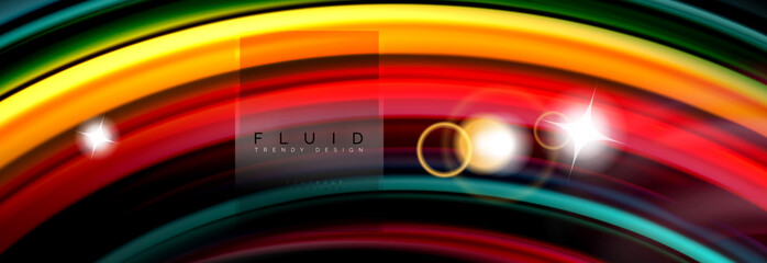 Mixing color waves on black, liquid flowing shapes