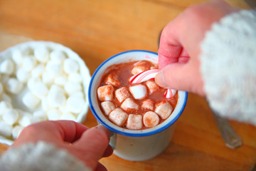 Hot cocoa with peppermint and marshmallows 