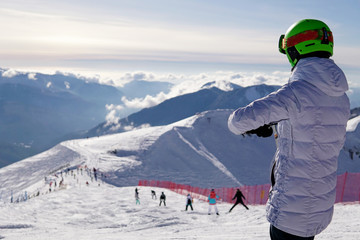 Alpine snowboards winter sports resort mountains nice
