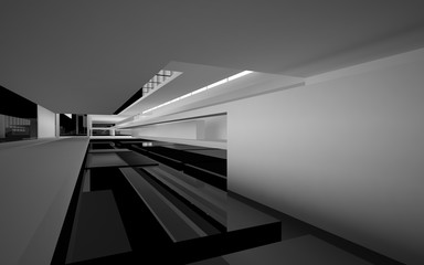 Obraz premium Abstract white and black interior multilevel public space with window. 3D illustration and rendering.