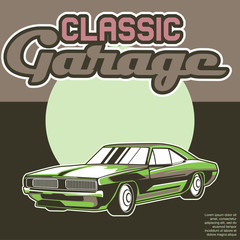 Retro car service sign. Vector illustration. - Vector 