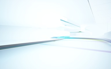 White smooth abstract architectural background whith colored gradient lines . 3D illustration and rendering