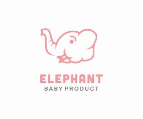 Cute Head Elephant logo design concept, Animal logo design template