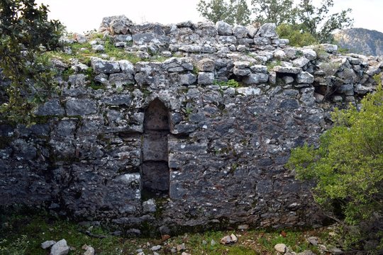 Hiking. From a hikes on the Karia trail. Turgut Castle. The Hydas Acropolis.Karia is on the way.Turgut. Mugla. Turkey. tourism in pine forest Hike Turkey