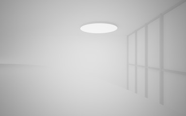 Abstract white interior multilevel public space with neon lighting. 3D illustration and rendering.