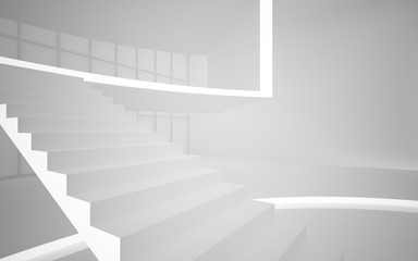 Fototapeta premium Abstract white interior multilevel public space with neon lighting. 3D illustration and rendering.