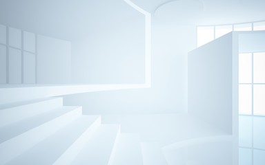 Fototapeta premium Abstract white interior multilevel public space with window. 3D illustration and rendering.