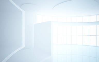 Abstract white interior multilevel public space with window. 3D illustration and rendering.