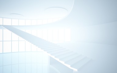 Abstract white interior multilevel public space with window. 3D illustration and rendering.