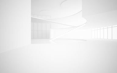 Fototapeta premium Abstract white interior multilevel public space with window. 3D illustration and rendering.
