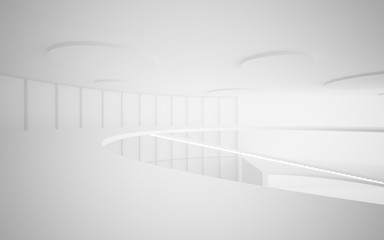 Abstract white interior multilevel public space with window. 3D illustration and rendering.