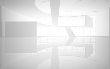 Abstract white interior multilevel public space with window. 3D illustration and rendering.