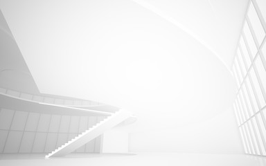 Abstract white interior multilevel public space with window. 3D illustration and rendering.