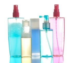 Various hair care products on white isolated background. hair cosmetics