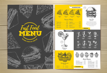 Vintage fast food menu design. Sandwich sketch