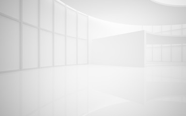 Abstract white interior multilevel public space with window. 3D illustration and rendering.